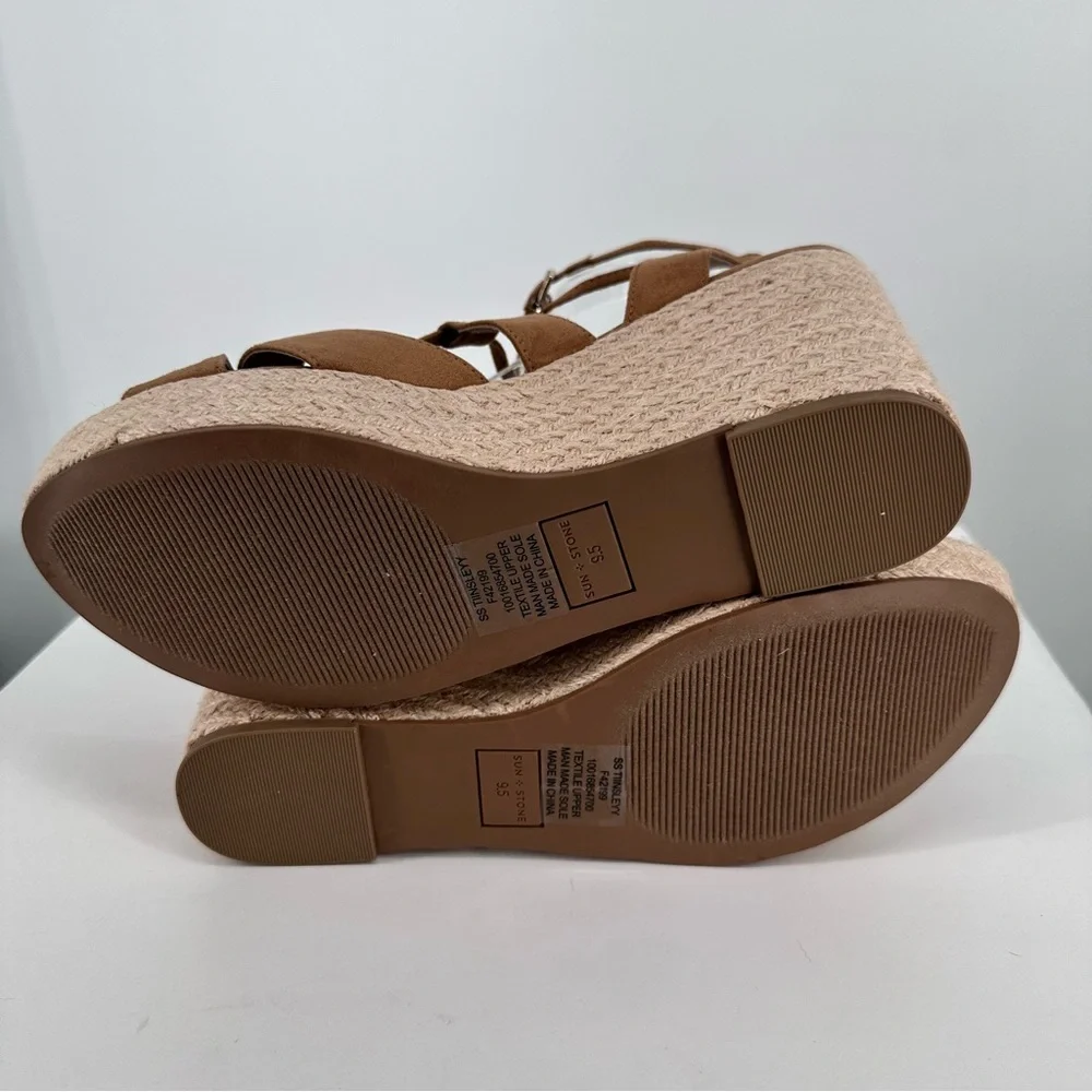 Sun + Stone Tinsleyy Strappy Espadrille Platform Wedge Sandals in Tan size 9.5